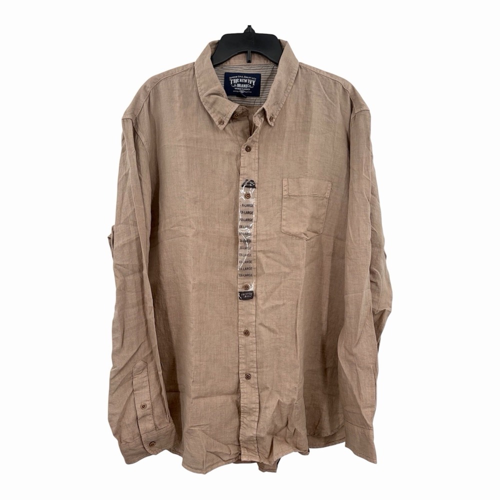 The New Ivy Brand Linen Shirt 2XL Tan 100% Linen Coastal Preppy Button Up